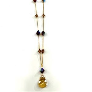 Amber Colored Gemstone Necklace on Gold-Plated Metal Chain
